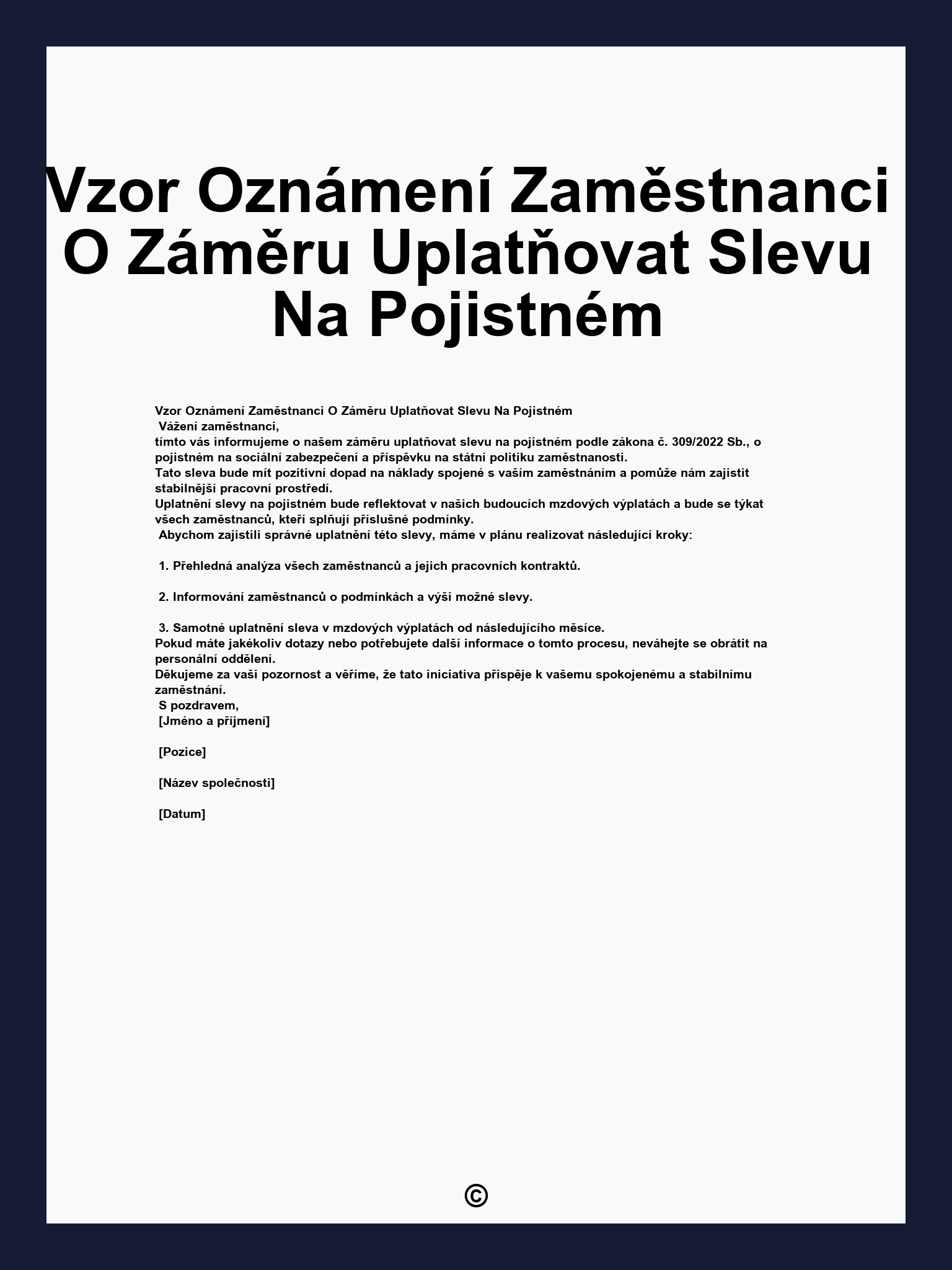 Vzor Oznámení Zaměstnanci O Záměru Uplatňovat Slevu Na Pojistném