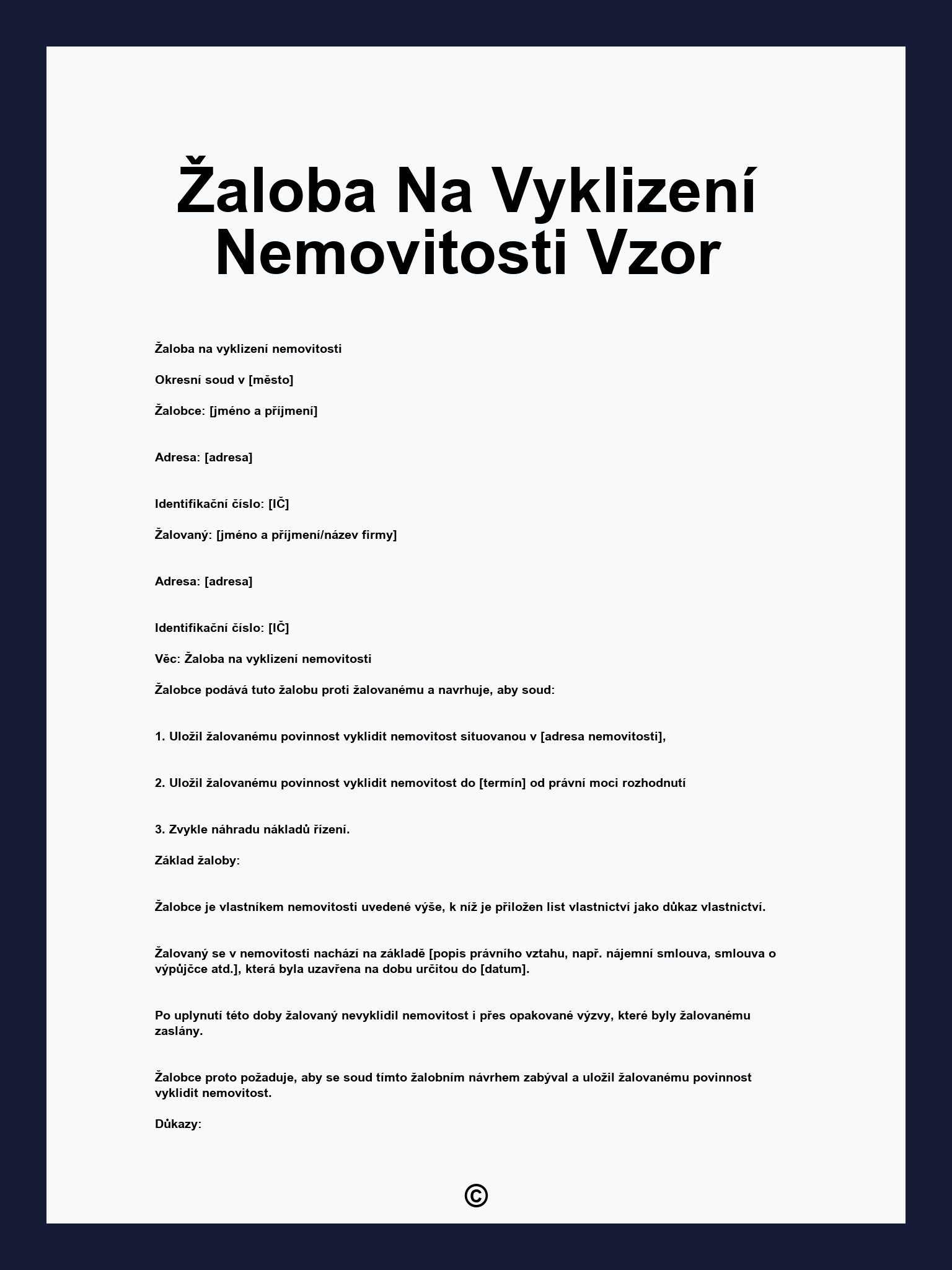 Žaloba Na Vyklizení Nemovitosti Vzor