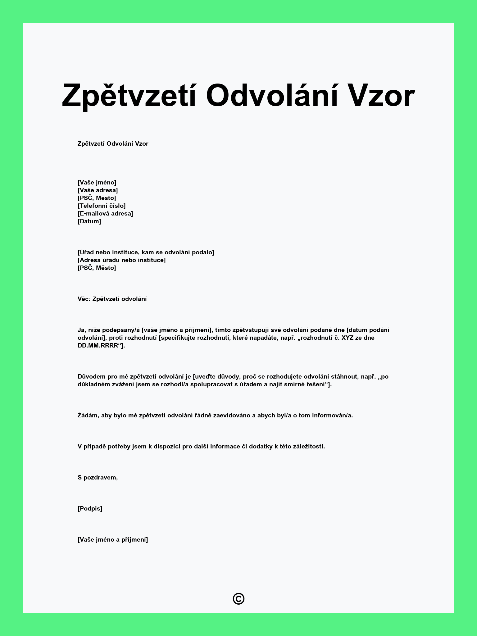 Zpětvzetí Odvolání Vzor